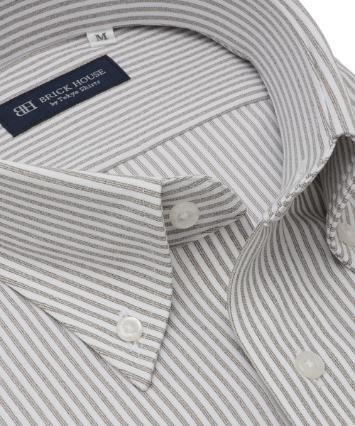 TOKYO SHIRTS（トウキョウシャツ）の「形態安定ノンアイロン ボタンダウン 半袖ストレッチビジネスワイシャツ（ビジネスシャツ・メンズ・ブラウン・首回り43cm/首回り41cm/首回り39cm/首回り37cm/首回り42cm）」の2枚目の写真