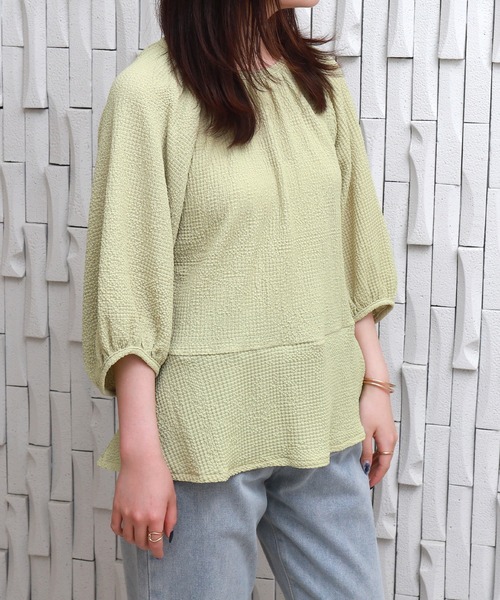 libelle more（リベル モア）の「〈洗える〉ふくれジャガードペプラムトップス（Tシャツ/カットソー・レディース・アイボリー/ライトグリーン/ブラック・M）」の17枚目の写真