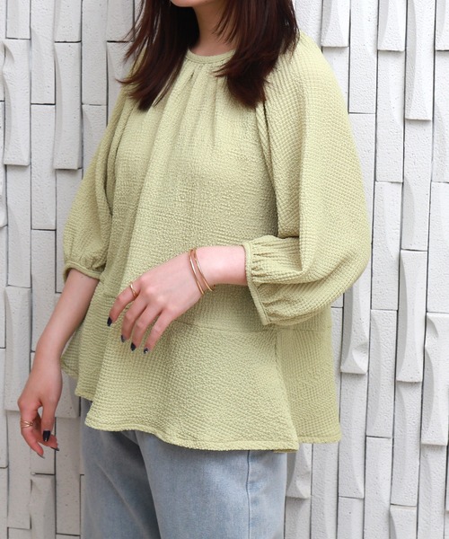 libelle more（リベル モア）の「〈洗える〉ふくれジャガードペプラムトップス（Tシャツ/カットソー・レディース・アイボリー/ライトグリーン/ブラック・M）」の16枚目の写真