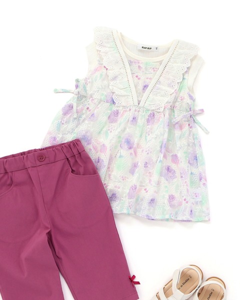 BABY ブラウス はしごレース えんじ