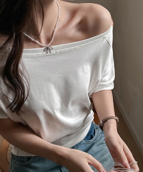 ReRe(リリ)の「5分袖オフショルカットソー(Tシャツ/カットソー・レディース・グレー/ホワイト/ライトブルー/ブラック・MEDIUM)」の8枚目の写真
