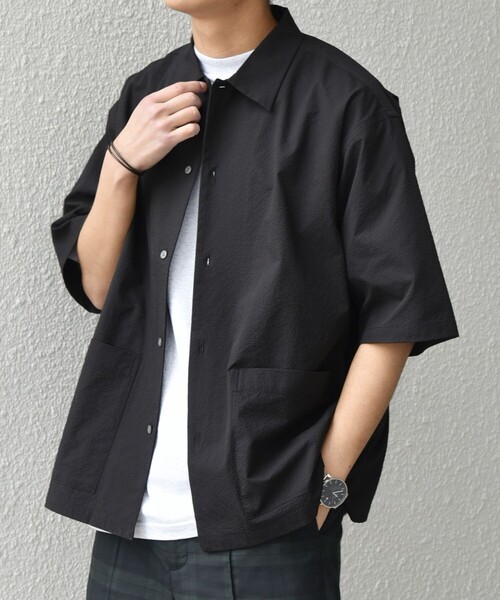 SHIPS any（シップス エニィ）の「SHIPS any:〈撥水/軽量/ストレッチ〉SOLOTEX(R) シアサッカー キャンプポケット シャツ(セットアップ対応)25SS◇◇（シャツ/ブラウス・メンズ・ネイビー/その他/ブラック・LARGE/MEDIUM/SMALL）」の7枚目の写真