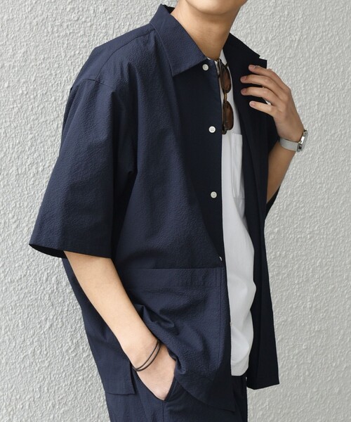 SHIPS any（シップス エニィ）の「SHIPS any:〈撥水/軽量/ストレッチ〉SOLOTEX(R) シアサッカー キャンプポケット シャツ(セットアップ対応)25SS◇◇（シャツ/ブラウス・メンズ・ネイビー/その他/ブラック・LARGE/MEDIUM/SMALL）」の12枚目の写真