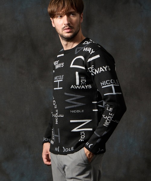 ロゴジャカードクルーネックニット（ニット/セーター）｜HIDEAWAYS