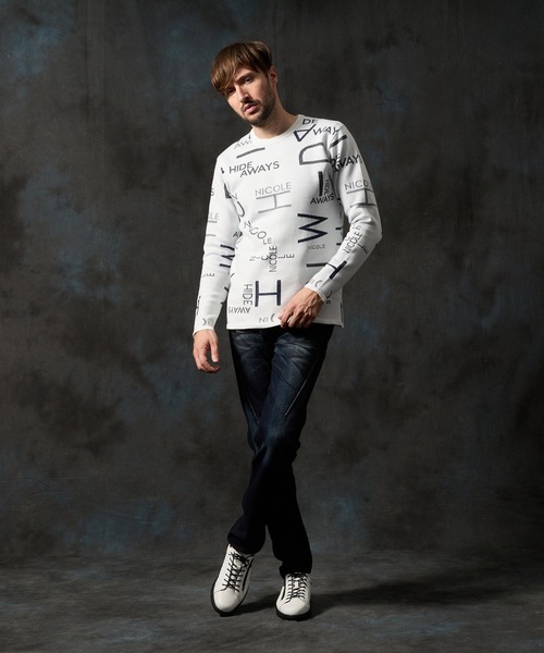 HIDEAWAYS NICOLE（ハイダウェイニコル）の「ロゴジャカードクルーネックニット（ニット/セーター・メンズ・ブラック/オフホワイト/ブルーグリーン・MEDIUM/LARGE/X-LARGE）」の7枚目の写真