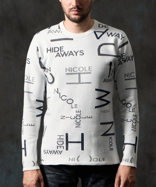 HIDEAWAYS NICOLE（ハイダウェイニコル）の「ロゴジャカードクルーネックニット（ニット/セーター・メンズ・ブラック/オフホワイト/ブルーグリーン・MEDIUM/LARGE/X-LARGE）」の11枚目の写真