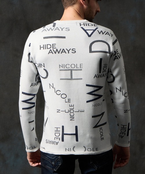 HIDEAWAYS NICOLE（ハイダウェイニコル）の「ロゴジャカードクルーネックニット（ニット/セーター・メンズ・ブラック/オフホワイト/ブルーグリーン・MEDIUM/LARGE/X-LARGE）」の6枚目の写真