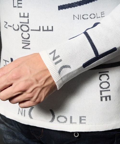 HIDEAWAYS NICOLE（ハイダウェイニコル）の「ロゴジャカードクルーネックニット（ニット/セーター・メンズ・ブラック/オフホワイト/ブルーグリーン・MEDIUM/LARGE/X-LARGE）」の5枚目の写真