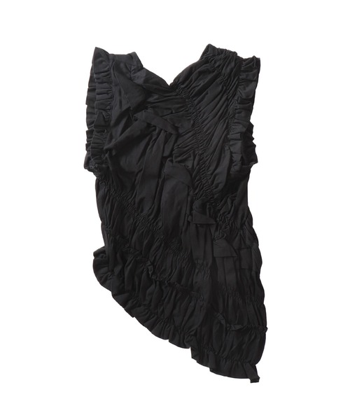 DRESSLAVE（ドレスレイブ）の「cotton shirring asymmetry pullover(コットンシャーリングアシンメトリープルオーバー)（Tシャツ/カットソー・レディース・ブラック/ホワイト・38）」の2枚目の写真