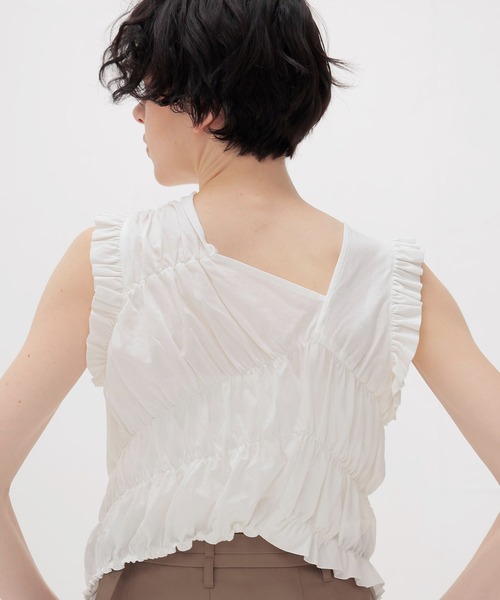 DRESSLAVE（ドレスレイブ）の「cotton shirring asymmetry pullover(コットンシャーリングアシンメトリープルオーバー)（Tシャツ/カットソー・レディース・ブラック/ホワイト・38）」の20枚目の写真