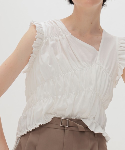 DRESSLAVE（ドレスレイブ）の「cotton shirring asymmetry pullover(コットンシャーリングアシンメトリープルオーバー)（Tシャツ/カットソー・レディース・ブラック/ホワイト・38）」の15枚目の写真