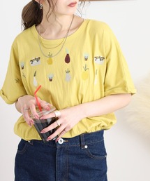 EMAGO 裾ギャザー植木刺繍ドルマンT