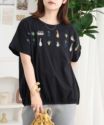 EMAGO 裾ギャザー植木刺繍ドルマンＴ