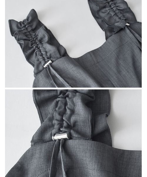 Re:EDIT（リエディ）の「[低身長/高身長サイズ有]リネンライクショルダーギャザーサロペット（つなぎ/オールインワン・レディース・チャコールグレー/ブラック/ブラウン・SHORT/MEDIUM/TALL/LARGE）」の18枚目の写真