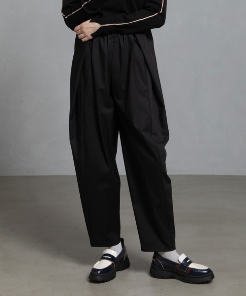 フランスヴィンテージ バターイエローのタックギャザーデザインパンツ