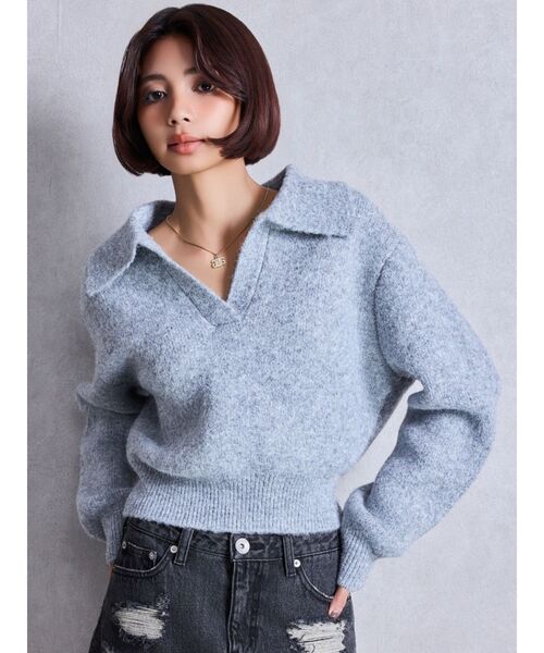 GYDA(ジェイダ)の「ポロ襟スキッパーニットトップス(ニット/セーター・レディース・グレー/パープル/その他1/その他2・FREE)」の13枚目の写真