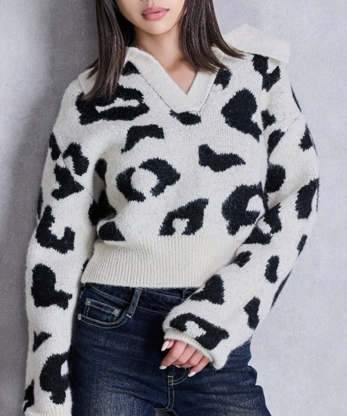 GYDA(ジェイダ)の「ポロ襟スキッパーニットトップス(ニット/セーター・レディース・グレー/パープル/その他1/その他2・FREE)」の1枚目の写真