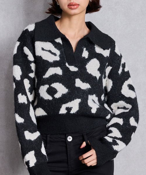 GYDA(ジェイダ)の「ポロ襟スキッパーニットトップス(ニット/セーター・レディース・グレー/パープル/その他1/その他2・FREE)」の4枚目の写真