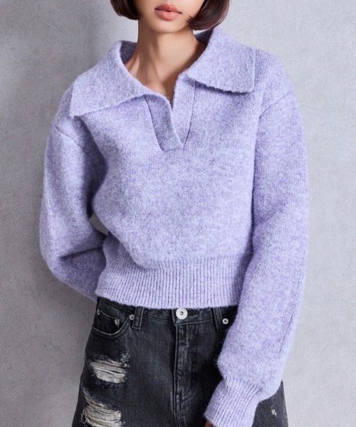 GYDA(ジェイダ)の「ポロ襟スキッパーニットトップス(ニット/セーター・レディース・グレー/パープル/その他1/その他2・FREE)」の3枚目の写真