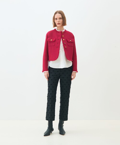 TOMORROWLAND collection(トゥモローランドコレクション)の「ブークレーファンシー クルーネックジャケット(ノーカラージャケット・レディース・ネイビー/マジェンタ・36)」の3枚目の写真