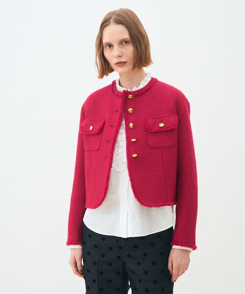 ブークレーファンシー クルーネックジャケット（ノーカラージャケット