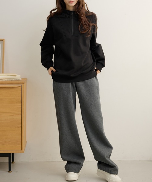 Lace Ladies(レースレディース)の「ソリッドカラー ハーフジップ スタンドカラー 長袖 プルオーバー(スウェット・レディース・ダークグレー/ネイビー/ライトグレー/ブラウン/ブラック・FREE/S)」の21枚目の写真