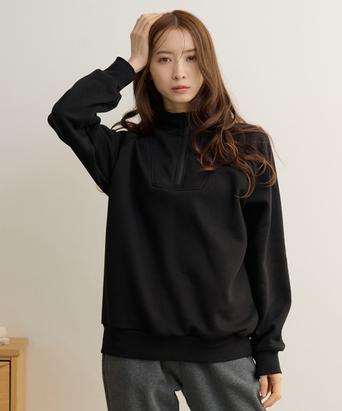 Lace Ladies(レースレディース)の「ソリッドカラー ハーフジップ スタンドカラー 長袖 プルオーバー(スウェット・レディース・ダークグレー/ネイビー/ライトグレー/ブラウン/ブラック・FREE/S)」の22枚目の写真