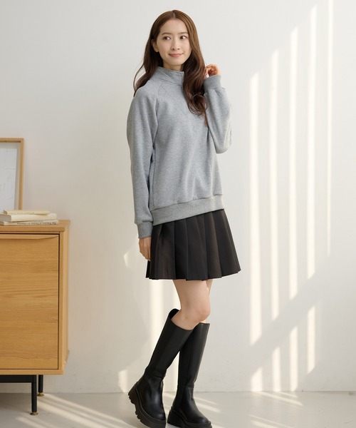 Lace Ladies(レースレディース)の「ソリッドカラー ハーフジップ スタンドカラー 長袖 プルオーバー(スウェット・レディース・ダークグレー/ネイビー/ライトグレー/ブラウン/ブラック・FREE/S)」の6枚目の写真