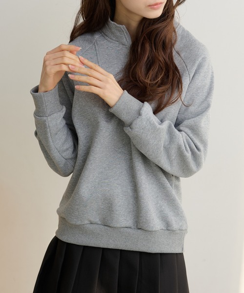 Lace Ladies(レースレディース)の「ソリッドカラー ハーフジップ スタンドカラー 長袖 プルオーバー(スウェット・レディース・ダークグレー/ネイビー/ライトグレー/ブラウン/ブラック・FREE/S)」の7枚目の写真