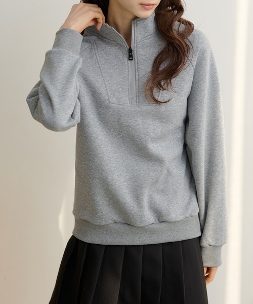 Lace Ladies(レースレディース)の「ソリッドカラー ハーフジップ スタンドカラー 長袖 プルオーバー(スウェット・レディース・ダークグレー/ネイビー/ライトグレー/ブラウン/ブラック・FREE/S)」の8枚目の写真
