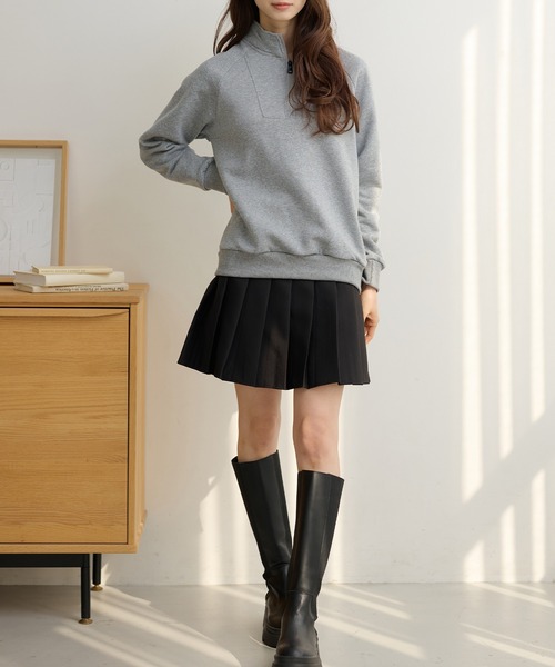 Lace Ladies(レースレディース)の「ソリッドカラー ハーフジップ スタンドカラー 長袖 プルオーバー(スウェット・レディース・ダークグレー/ネイビー/ライトグレー/ブラウン/ブラック・FREE/S)」の10枚目の写真