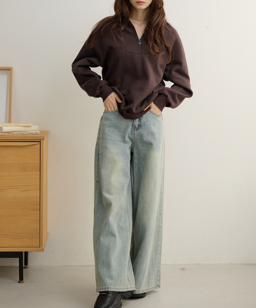Lace Ladies(レースレディース)の「ソリッドカラー ハーフジップ スタンドカラー 長袖 プルオーバー(スウェット・レディース・ダークグレー/ネイビー/ライトグレー/ブラウン/ブラック・FREE/S)」の11枚目の写真