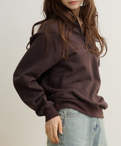 Lace Ladies(レースレディース)の「ソリッドカラー ハーフジップ スタンドカラー 長袖 プルオーバー(スウェット・レディース・ダークグレー/ネイビー/ライトグレー/ブラウン/ブラック・FREE/S)」の12枚目の写真