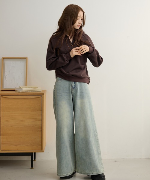 Lace Ladies(レースレディース)の「ソリッドカラー ハーフジップ スタンドカラー 長袖 プルオーバー(スウェット・レディース・ダークグレー/ネイビー/ライトグレー/ブラウン/ブラック・FREE/S)」の14枚目の写真