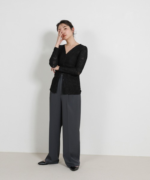 select MOCA（セレクトモカ）の「カットジャガードVネックカーディガン（カーディガン/ボレロ・レディース・グレイッシュベージュ/ブラウン/ブラック・FREE）」の6枚目の写真