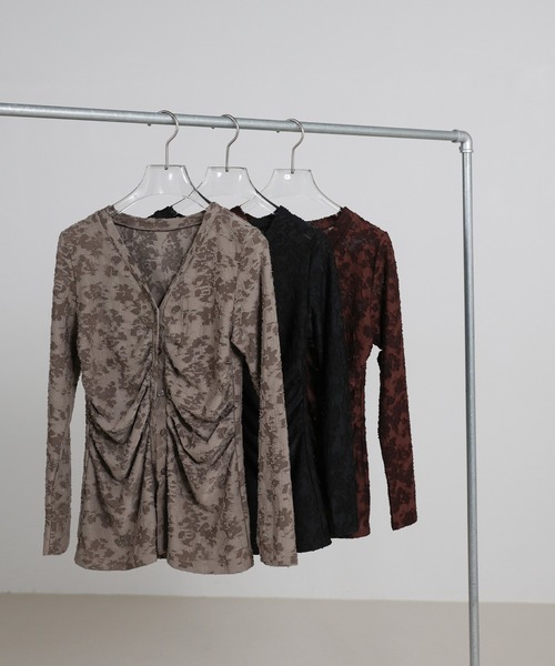 select MOCA（セレクトモカ）の「カットジャガードVネックカーディガン（カーディガン/ボレロ・レディース・グレイッシュベージュ/ブラウン/ブラック・FREE）」の8枚目の写真