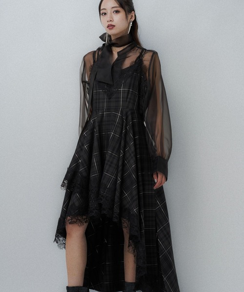 HARE エッジモード タータンチェック レース ブラウス レッド HARE