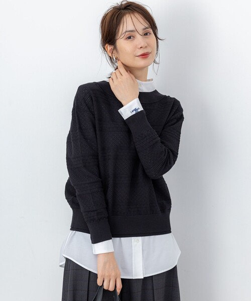 組曲 L（クミキョク オオキイサイズ）の「編み柄ディテールニット（ニット/セーター・レディース・グレー系/ホワイト系/ブラック系・7/6/5）」の2枚目の写真