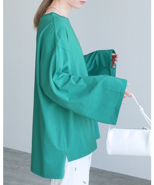 reca（レカ）の「着丈が選べる! 無地/ボーダービッグTシャツ（Tシャツ/カットソー・レディース・チャコール/ホワイト/ホワイト系その他/レッド系その他/ブラック/ブラック系その他/グリーン系その他/ブルー系その他/グリーン系/ホワイト系その他2・M/SHORT）」の8枚目の写真