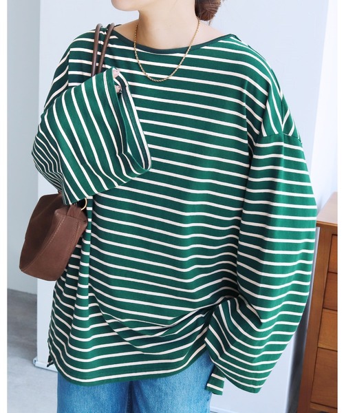 reca（レカ）の「着丈が選べる! 無地/ボーダービッグTシャツ（Tシャツ/カットソー・レディース・チャコール/ホワイト/ホワイト系その他/レッド系その他/ブラック/ブラック系その他/グリーン系その他/ブルー系その他/グリーン系/ホワイト系その他2・M/SHORT）」の7枚目の写真