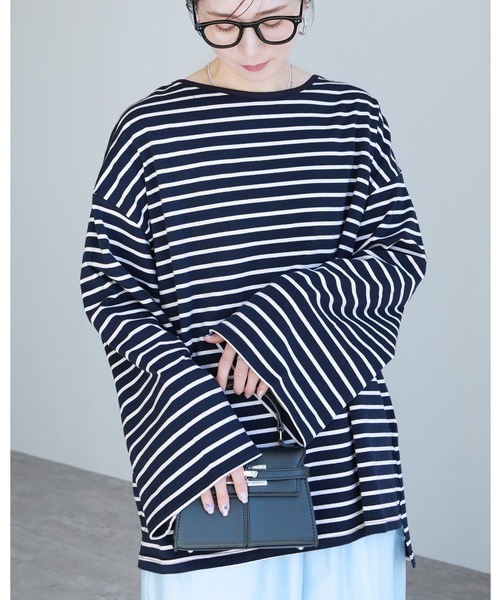 reca（レカ）の「着丈が選べる! 無地/ボーダービッグTシャツ（Tシャツ/カットソー・レディース・チャコール/ホワイト/ホワイト系その他/レッド系その他/ブラック/ブラック系その他/グリーン系その他/ブルー系その他/グリーン系/ホワイト系その他2・M/SHORT）」の9枚目の写真