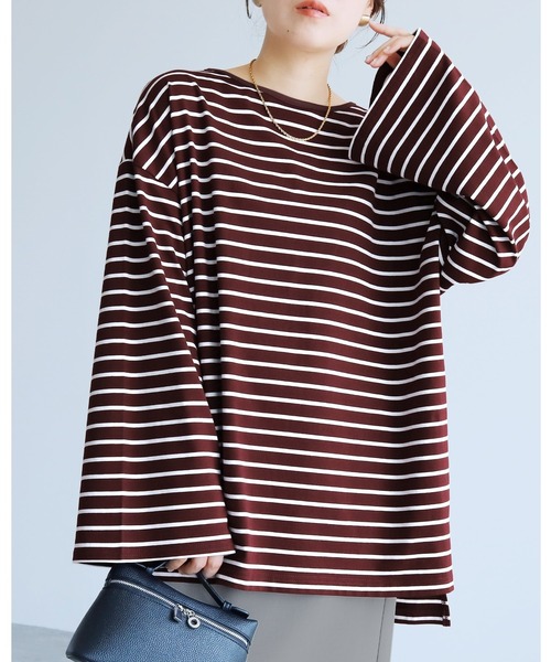 reca（レカ）の「着丈が選べる! 無地/ボーダービッグTシャツ（Tシャツ/カットソー・レディース・チャコール/ホワイト/ホワイト系その他/レッド系その他/ブラック/ブラック系その他/グリーン系その他/ブルー系その他/グリーン系/ホワイト系その他2・M/SHORT）」の10枚目の写真