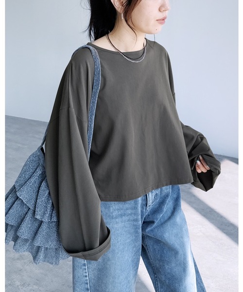 reca（レカ）の「着丈が選べる! 無地/ボーダービッグTシャツ（Tシャツ/カットソー・レディース・チャコール/ホワイト/ホワイト系その他/レッド系その他/ブラック/ブラック系その他/グリーン系その他/ブルー系その他/グリーン系/ホワイト系その他2・M/SHORT）」の6枚目の写真