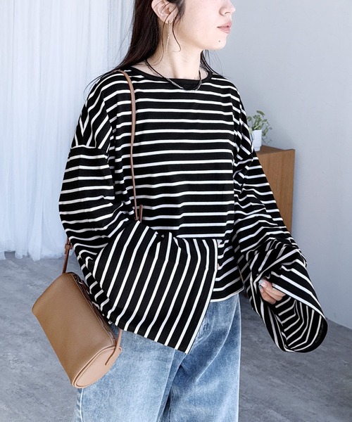 reca（レカ）の「着丈が選べる! 無地/ボーダービッグTシャツ（Tシャツ/カットソー・レディース・チャコール/ホワイト/ホワイト系その他/レッド系その他/ブラック/ブラック系その他/グリーン系その他/ブルー系その他/グリーン系/ホワイト系その他2・M/SHORT）」の11枚目の写真