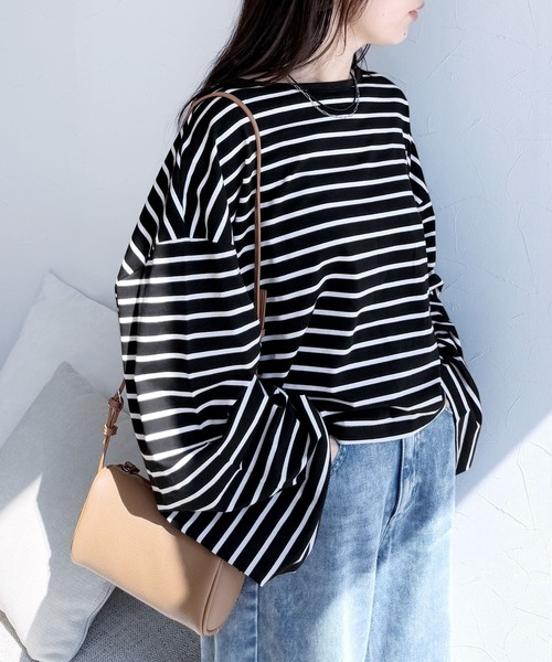 reca（レカ）の「着丈が選べる! 無地/ボーダービッグTシャツ（Tシャツ/カットソー・レディース・チャコール/ホワイト/ホワイト系その他/レッド系その他/ブラック/ブラック系その他/グリーン系その他/ブルー系その他/グリーン系/ホワイト系その他2・M/SHORT）」の12枚目の写真