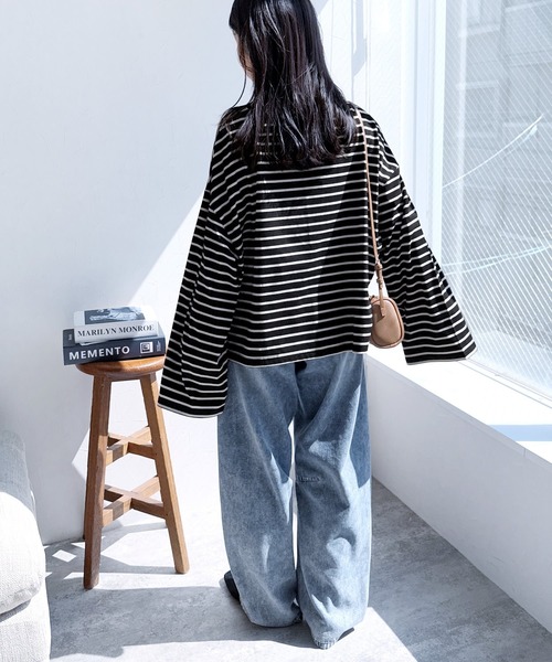 reca（レカ）の「着丈が選べる! 無地/ボーダービッグTシャツ（Tシャツ/カットソー・レディース・チャコール/ホワイト/ホワイト系その他/レッド系その他/ブラック/ブラック系その他/グリーン系その他/ブルー系その他/グリーン系/ホワイト系その他2・M/SHORT）」の14枚目の写真