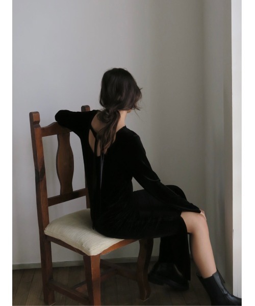 セール】back ribbon velour dress（ドレス）｜miies miim