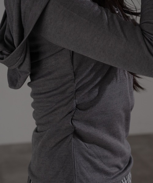 apres jour mignon（アプレジュールミニョン）の「フード付きヘンリープルオーバー（Tシャツ/カットソー・レディース・ブラック系その他2/ブラック系その他/チャコールグレー/グレー・X-LARGE/フリー）」の7枚目の写真