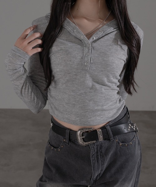 apres jour mignon（アプレジュールミニョン）の「フード付きヘンリープルオーバー（Tシャツ/カットソー・レディース・ブラック系その他2/ブラック系その他/チャコールグレー/グレー・X-LARGE/フリー）」の14枚目の写真