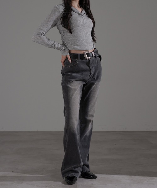 apres jour mignon（アプレジュールミニョン）の「フード付きヘンリープルオーバー（Tシャツ/カットソー・レディース・ブラック系その他2/ブラック系その他/チャコールグレー/グレー・X-LARGE/フリー）」の6枚目の写真